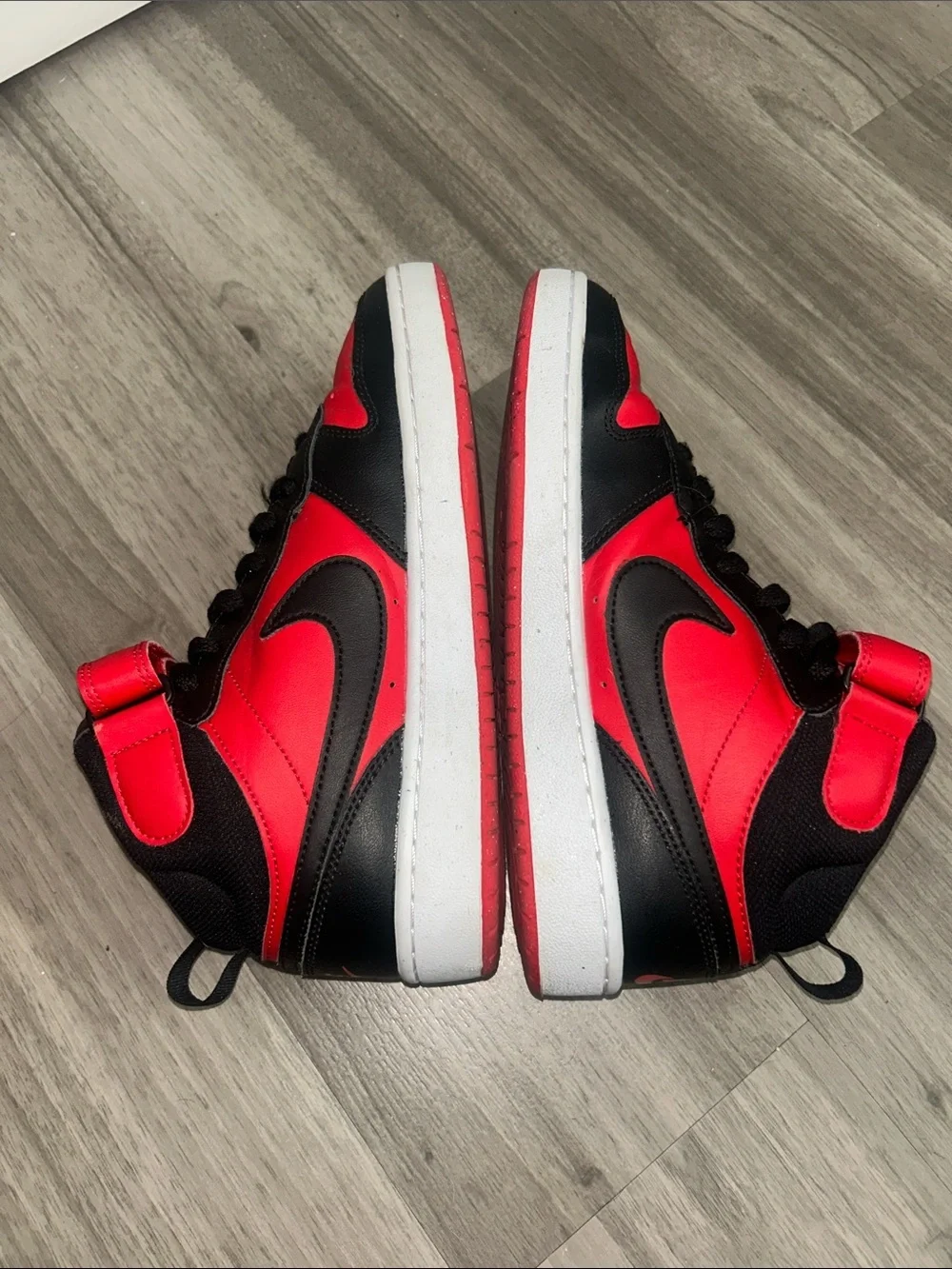 Nike Kids Red and Black High-Top Sneakers with Strap